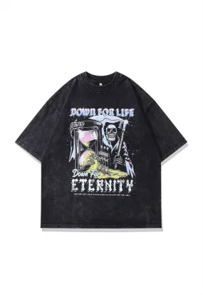 Grim reaper t-shirt skeleton print tee retro Gothic top grey
