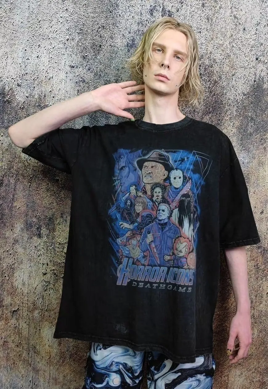 Horror movie t-shirt Y2K retro Gothic tee in acid black