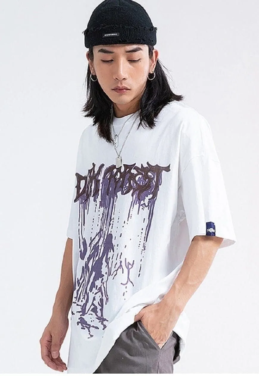 Primitive people t-shirt Gothic tee punk graffiti top white